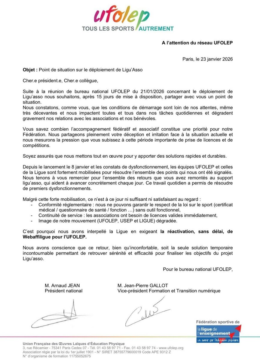 licences Ufolep rectificatif